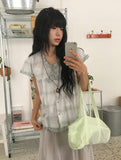 Arche Check Frill Short Sleeve Blouse