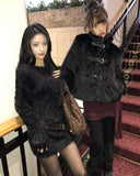 Eri Buckle High Neck Fur Short Jacket