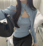 Fake Layered High-Neck Layered Knit Set-Up