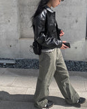 Rixer Khaki Bijo Long Wide Pants