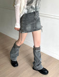 [Leg Warmer Set] Chips Strap Denim Knee Socks Mini Skirt