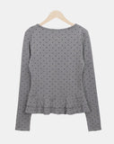 Madin Ribbon Dot Frill Long Sleeve T-Shirt