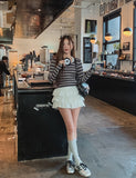 Hamel Ribbed Stripe U-Neck Long Sleeve