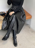 Jace Leather Pleated Banding Long Skirt