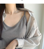 Vacation Summer Strap Sleeveless Loose Fit Shirt Set