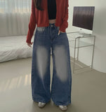 4-season casual washed loose wide denim pants