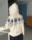 Leku Snowflake Nordic Cable Bell Fur Knit Zip-up