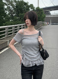 Mad Off-Shoulder Short Sleeve Mesh Lace Sleeveless Set