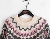 [Wool 10] Candle heart nordic color matching pattern round long sleeve knit