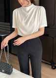 Azrin Half-Neck Drape Short Sleeve T-blouse