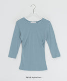 Onepie U-neck/V-neck Side Shirring Three Quarter Sleeve Tee