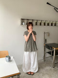 Hustle check ribbon short sleeve blouse