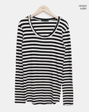 Juka Striped U-Neck Long Sleeve T-Shirt