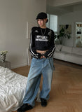 Nad washing chain wide denim pants