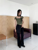 Tabl Green Corset Two-Way Off-Shoulder Short-Sleeve Blouse