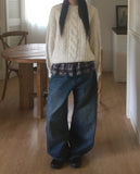 Tonk Cable Angora Loose Fit Long Sleeve Knit