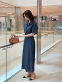 Inkaru denim collar shirt belt H-line skirt set