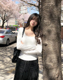 Heming Ribbed Lace Button Sleeveless Top