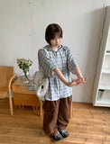 [unisex] Imeo Check Short Sleeve Hood Shirt