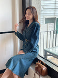 Halo Collar Denim Shirt One Piece (Belt set)