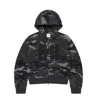 CAMO APPLIQUE CROP ZIP UP HOODIE
