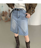 Trend Denim Midi Slit A-Line Skirt