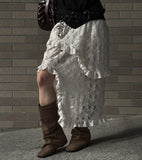 Autumn Lace Tiered Unbalanced Skirt