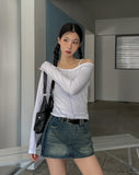 Line Overlock One Shoulder Long Sleeve