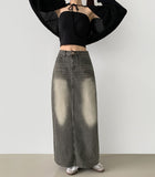 Slit H-line Washing Long Denim Skirt