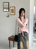 [2 SET] Town Scarf Set Stripe Linen Long Sleeve T-Shirt