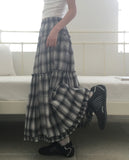 Kawi Frill Check Cancan Long Skirt