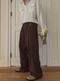 Leaf double pin tuck string wide slacks