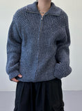 Central Rope High-Neck Knit Zip-Up