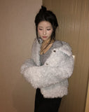 Leon collar quilted fur half jacket