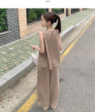 Linen Sleeveless Banding Long Wide Two-Piece Set Vacation Look Summer Outfit