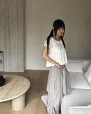 Daphi Round Collar Flower Punching Short Sleeve Blouse