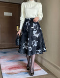 Blin Neoprene Flower Jacquard Flare Skirt