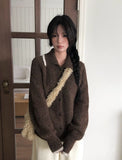 Ruggie Color Matching Collar High Neck Button Knit