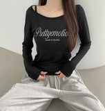 Print Lettering See-through Long Sleeve T-shirt