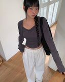 Permil Drape Shirring Crop Sleeveless Cardigan Set