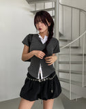 [U-BASIC] Roundy Slim Button Short Sleeve Cardigan