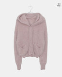 Plada Pine Leaf Angora Knit Over Fit Hood Cardigan