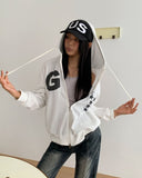 Kuhi Printing Strap Two-Way Zipper Loose Fit Hooded Zip-Up