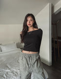 Lucy Unbalanced Off Crop Long Sleeve