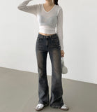Span Relaxed Loose Long Bootcut Banding Denim Pants