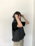 [BAONHAUS] Kenmot Nylon Frill Hood Zip-up Vest
