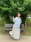 Huo Nylon Balloon Flare Banding Long Skirt