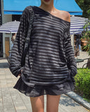 Dewey stripe off-shoulder long sleeves