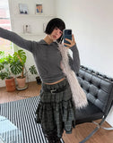 CHECK TIERED FRILL SKIRT