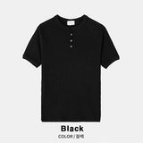 Muscle Fit Henley Neck Short Sleeve Knit